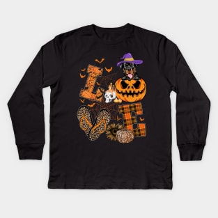 Funny Rottweiler Dog Lover Gift Rottweiler Halloween Pumpkin Kids Long Sleeve T-Shirt